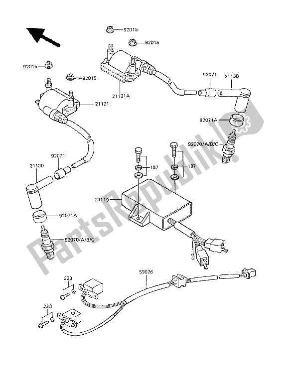 Toutes les pièces pour le Système De Mise à Feu du Kawasaki GPZ 305 Belt Drive 1987