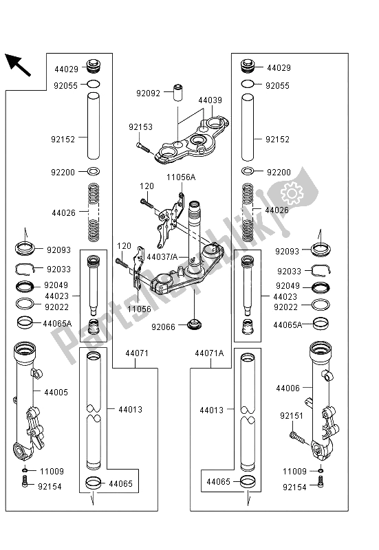 Toutes les pièces pour le Fourche Avant du Kawasaki ER 6N 650 2013