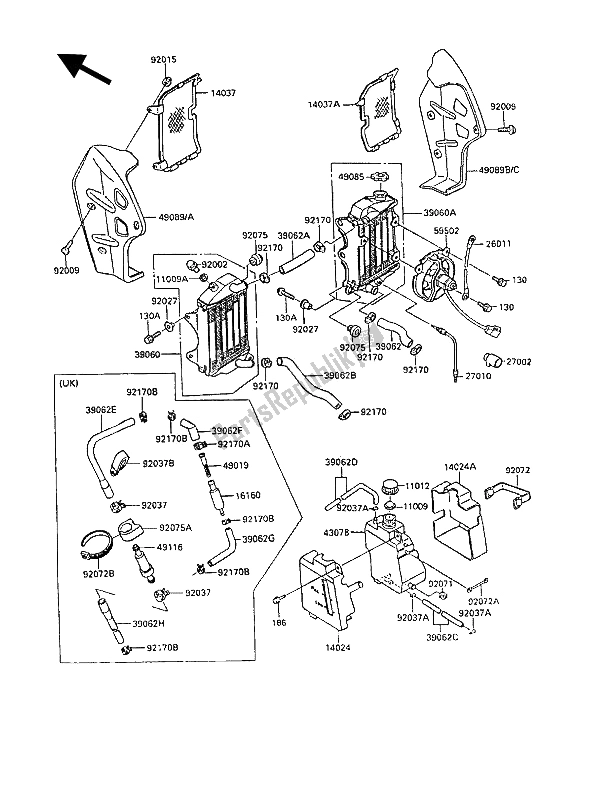 Tutte le parti per il Termosifone del Kawasaki KLR 250 1992