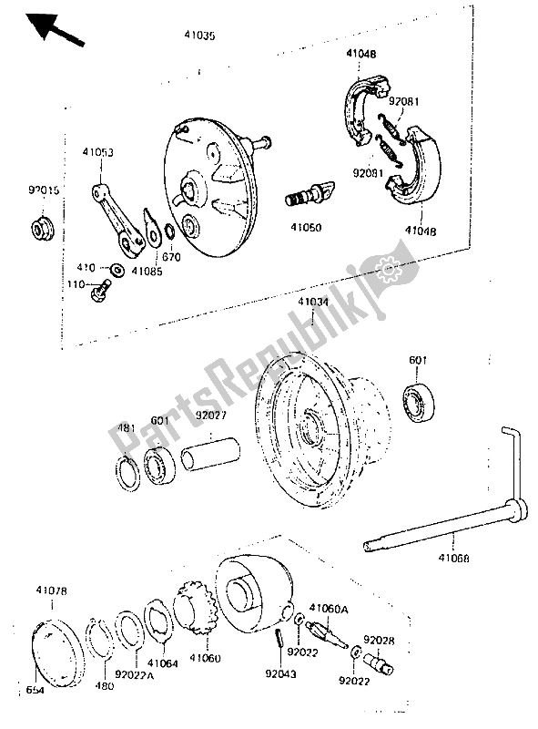 Tutte le parti per il Mozzo Anteriore del Kawasaki KDX 250 1985