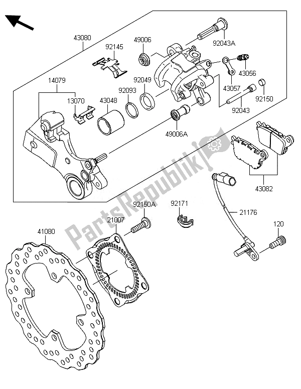 Toutes les pièces pour le Frein Arriere du Kawasaki Ninja ZX 6R ABS 600 2014