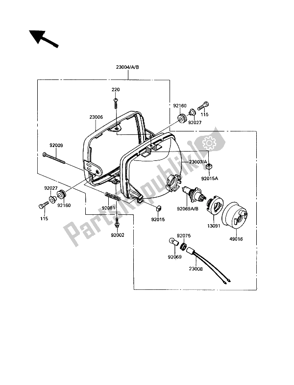 Alle onderdelen voor de Koplamp (en) van de Kawasaki GPZ 900R 1989