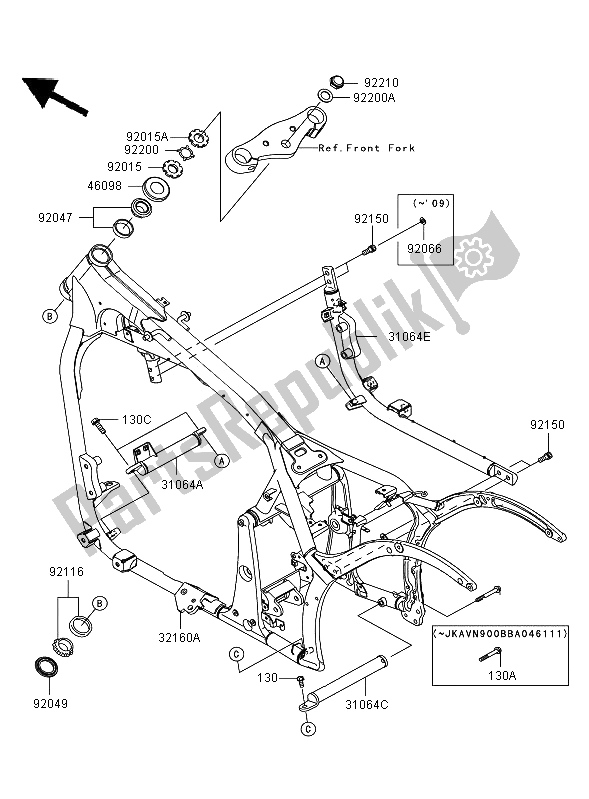 All parts for the Frame of the Kawasaki VN 900 Classic 2008