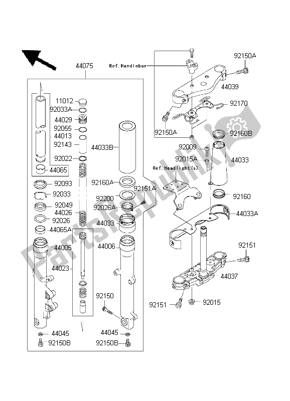 Alle onderdelen voor de Voorvork van de Kawasaki VN 800 Drifter 1999