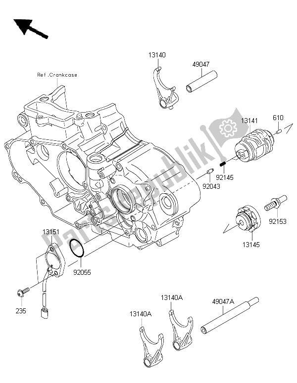 All parts for the Gear Change Drum & Shift Fork(s) of the Kawasaki KX 450F 2015