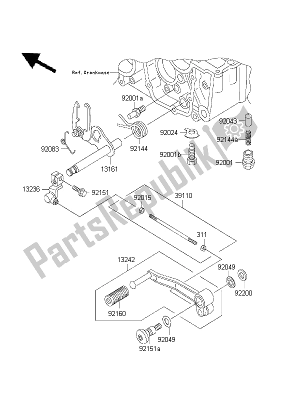 All parts for the Gear Change Mechanism of the Kawasaki ZR 7S 750 2001