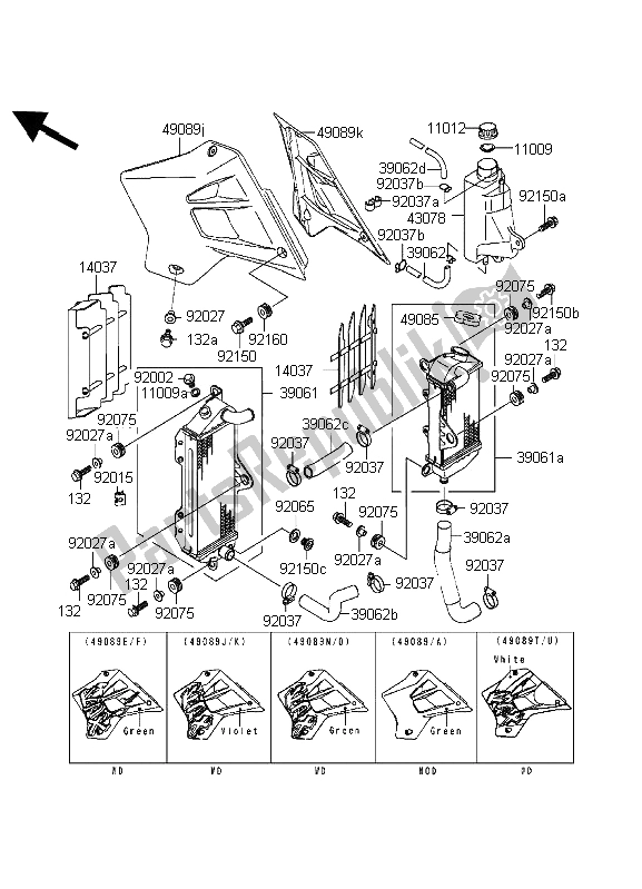 All parts for the Radiator of the Kawasaki KDX 200 1996