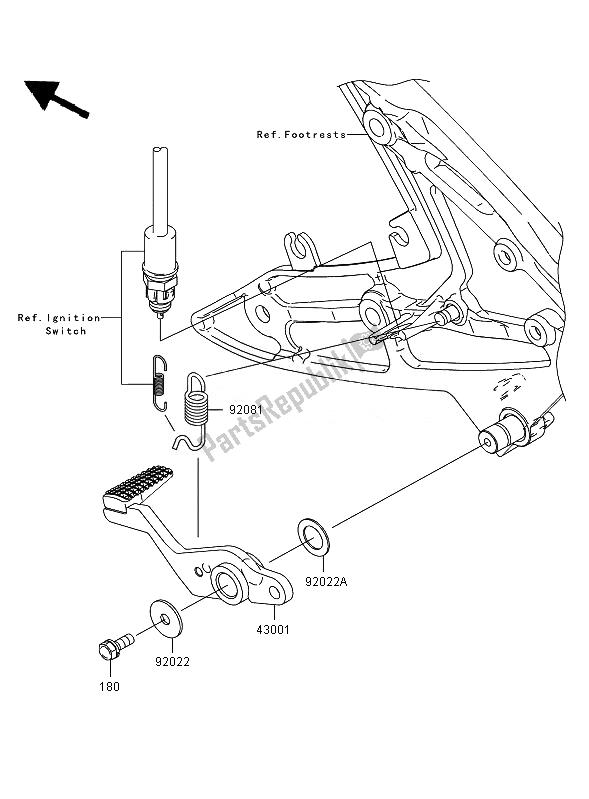 Alle onderdelen voor de Rempedaal van de Kawasaki ER 6N 650 2007