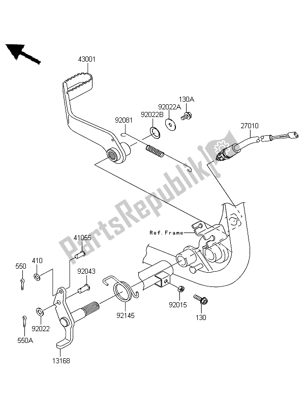 All parts for the Brake Pedal of the Kawasaki KFX 700 2009