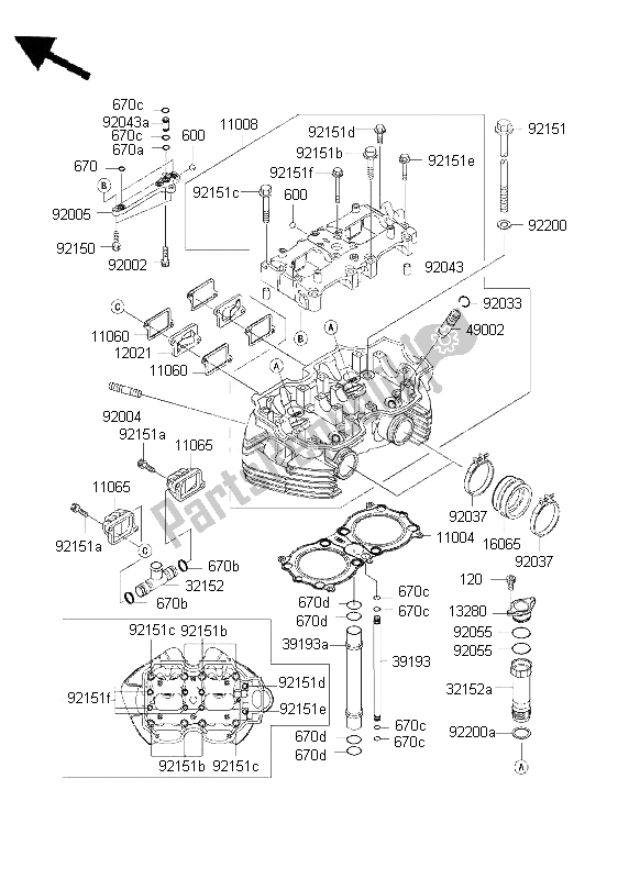 Alle onderdelen voor de Cilinderkop van de Kawasaki W 650 2001