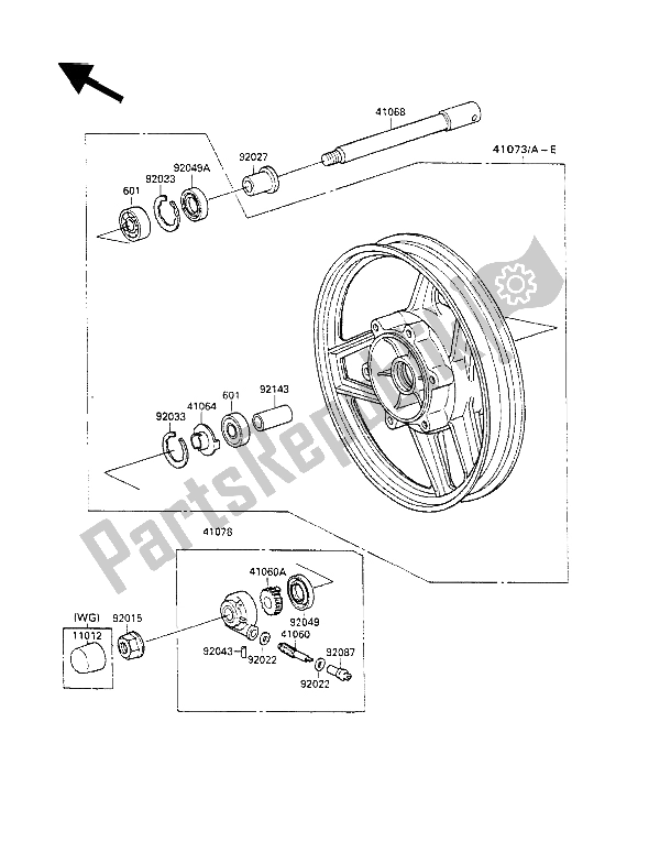 Todas las partes para Buje Delantero de Kawasaki GPX 600R 1988