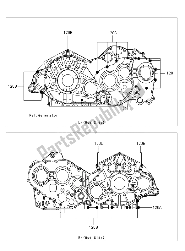 All parts for the Crankcase Bolt Pattern of the Kawasaki VN 2000 2006