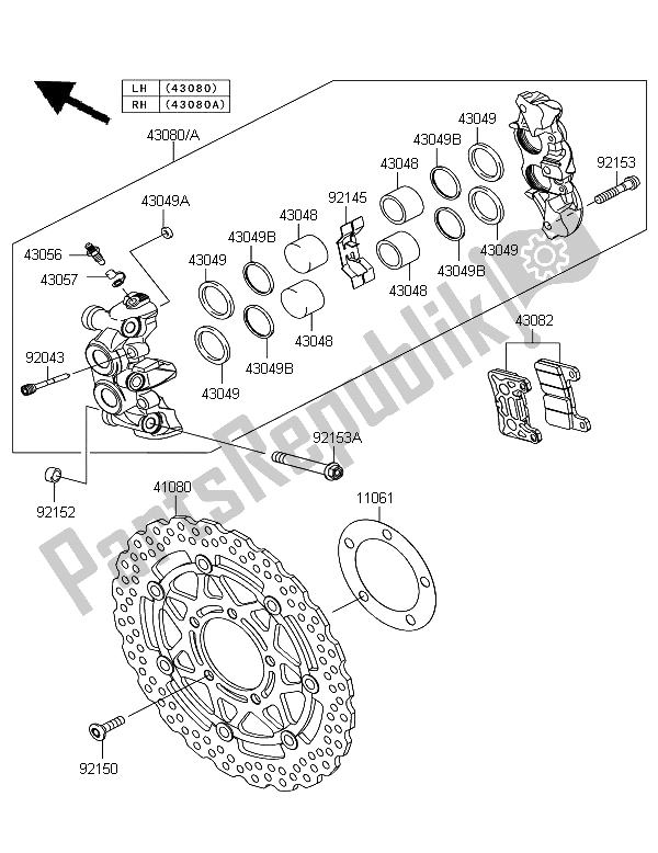 All parts for the Front Brake of the Kawasaki Z 1000 SX 2011