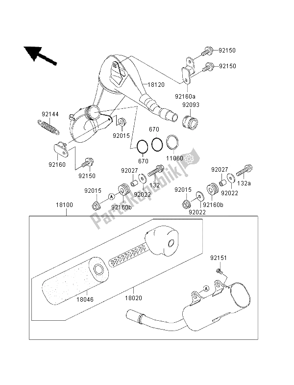 All parts for the Muffler of the Kawasaki KX 125 2001