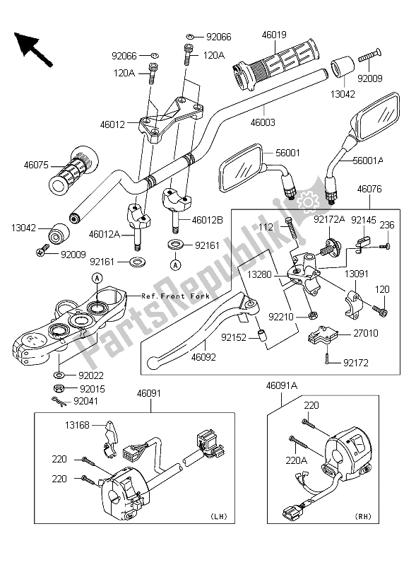 All parts for the Handlebar of the Kawasaki Z 1000 2006