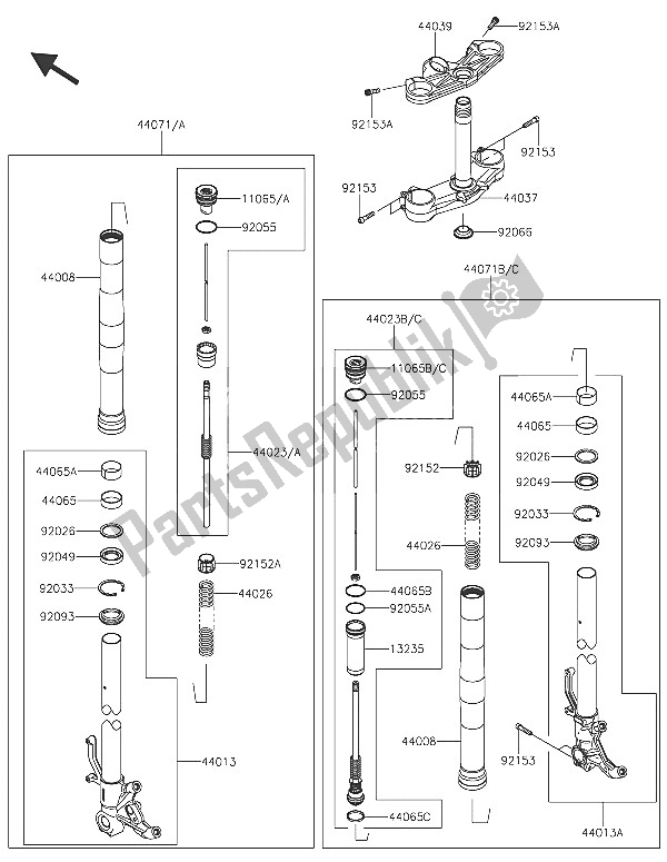 All parts for the Front Fork of the Kawasaki Ninja ZX 6R ABS 600 2016