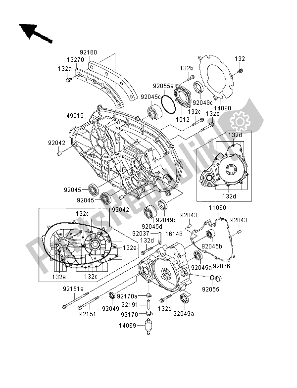 Tutte le parti per il Coperchio Del Motore del Kawasaki KVF 400 4X4 2000