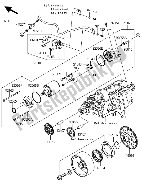 All parts for the Starter Motor of the Kawasaki ER 6N ABS 650 2014