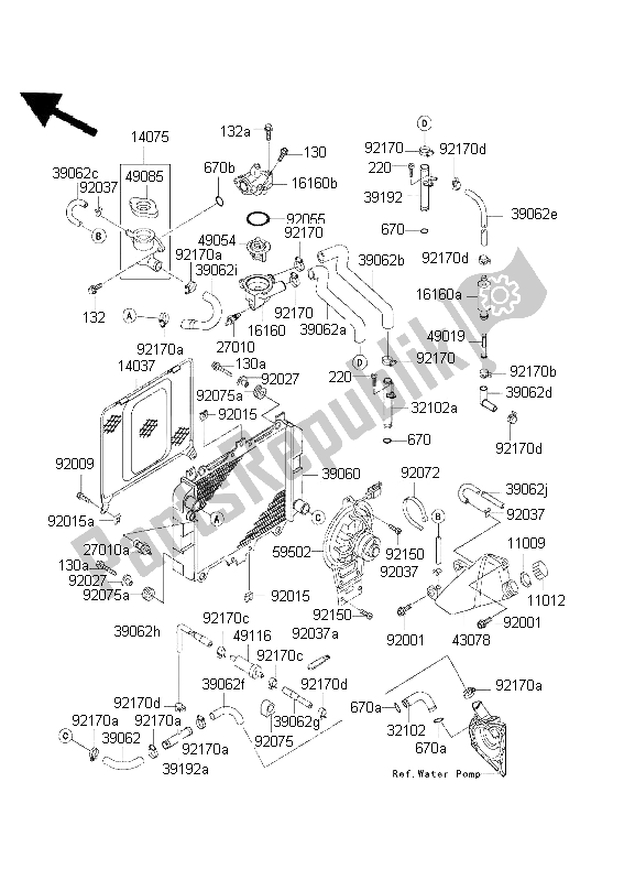 Tutte le parti per il Termosifone del Kawasaki KLE 500 2001