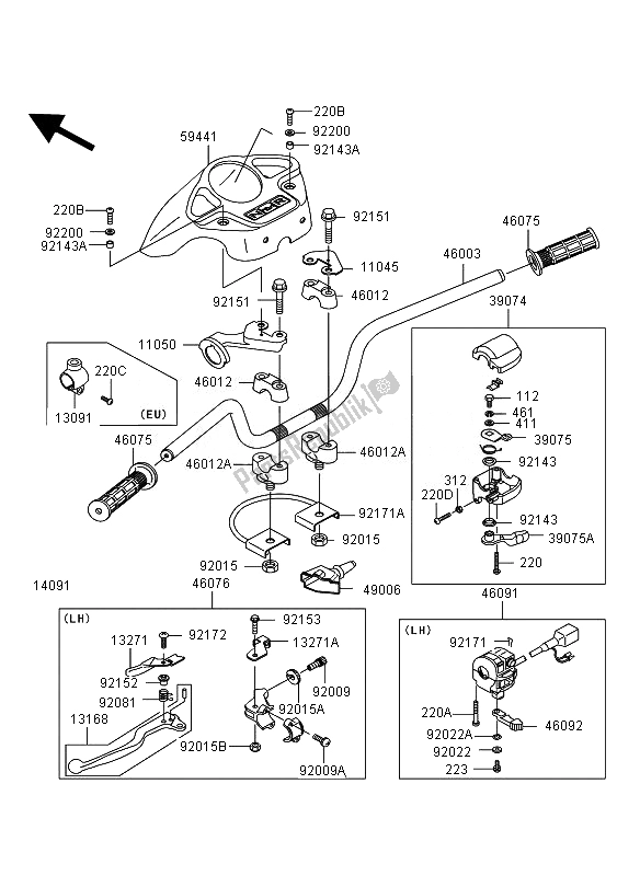 Tutte le parti per il Manubrio del Kawasaki KVF 360 2007