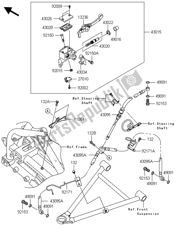 All parts for the Front Master Cylinder of the Kawasaki KFX 450R 2013