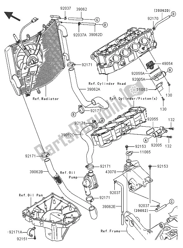 Alle onderdelen voor de Waterpijp van de Kawasaki Ninja ZX 6R 600 2005