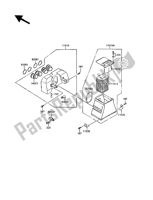 All parts for the Air Cleaner of the Kawasaki GPZ 550 1989