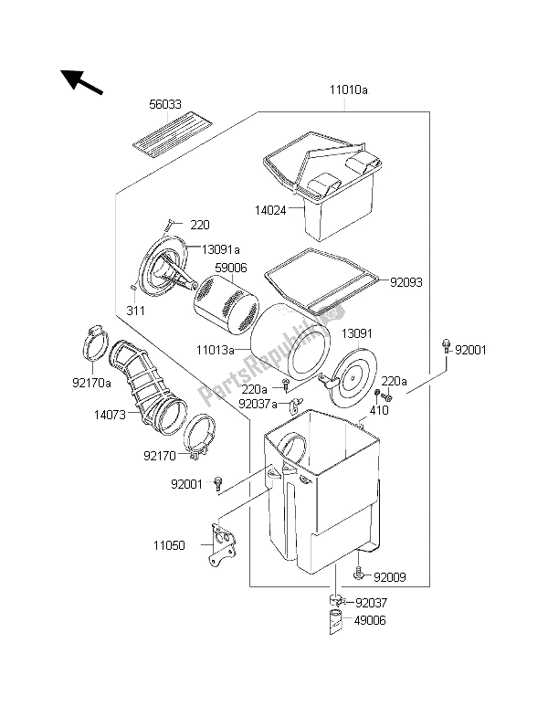 Alle onderdelen voor de Luchtfilter van de Kawasaki KLF 300 2001