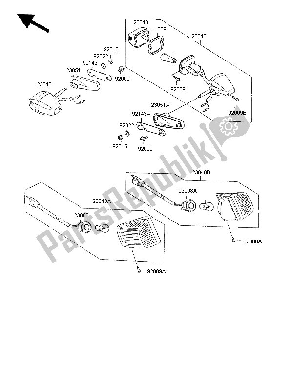 All parts for the Turn Signals of the Kawasaki GPX 600R 1997