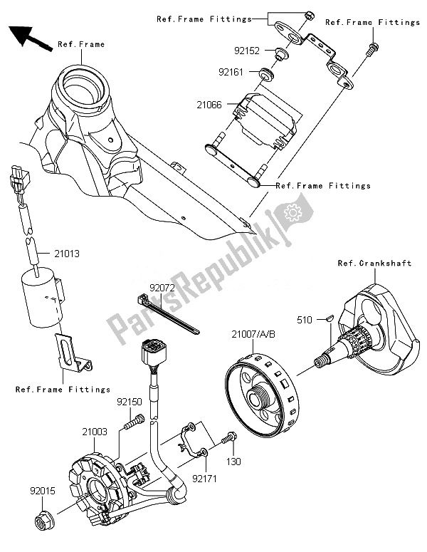 All parts for the Generator of the Kawasaki KX 450F 2010