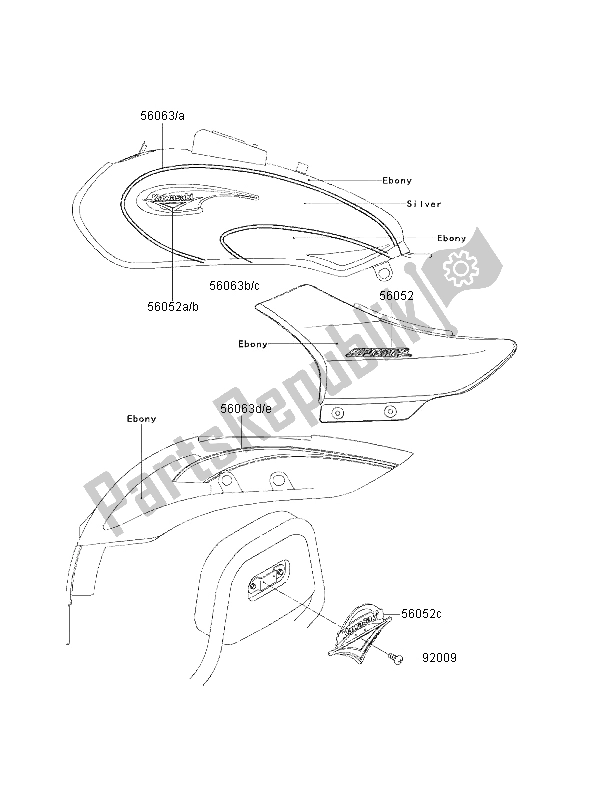 Tutte le parti per il Decalcomanie (ebano-argento) del Kawasaki Eliminator 125 2000