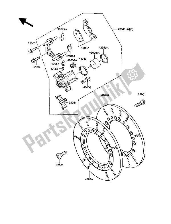 All parts for the Front Brake of the Kawasaki VN 750 Twin 1987