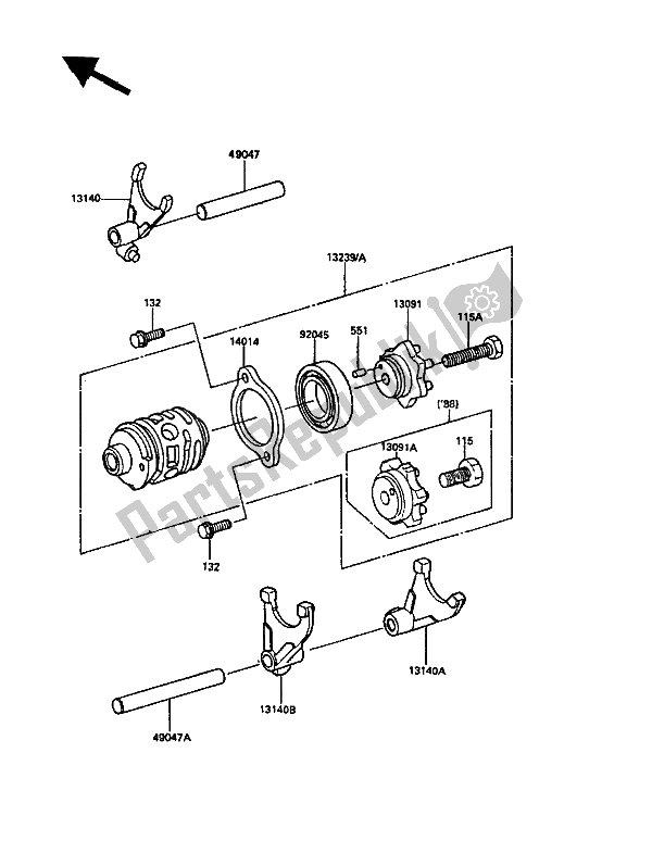 Toutes les pièces pour le Tambour De Changement De Vitesse Et Fourche (s) De Changement De Vitesse du Kawasaki KDX 200 1986