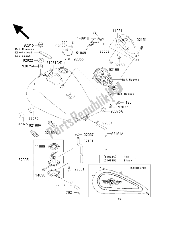 All parts for the Fuel Tank of the Kawasaki VN 1500 Classic FI 2001