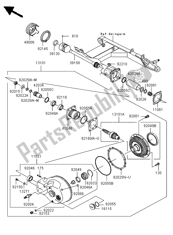 All parts for the Drive Shaft & Final Gear of the Kawasaki VN 1600 Mean Streak 2007