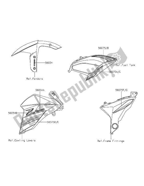 Todas las partes para Calcomanías (blanco) de Kawasaki Z 800 ABS 2016