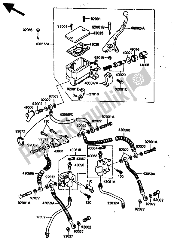 Alle onderdelen voor de Voorste Hoofdcilinder van de Kawasaki GPZ 750 1987