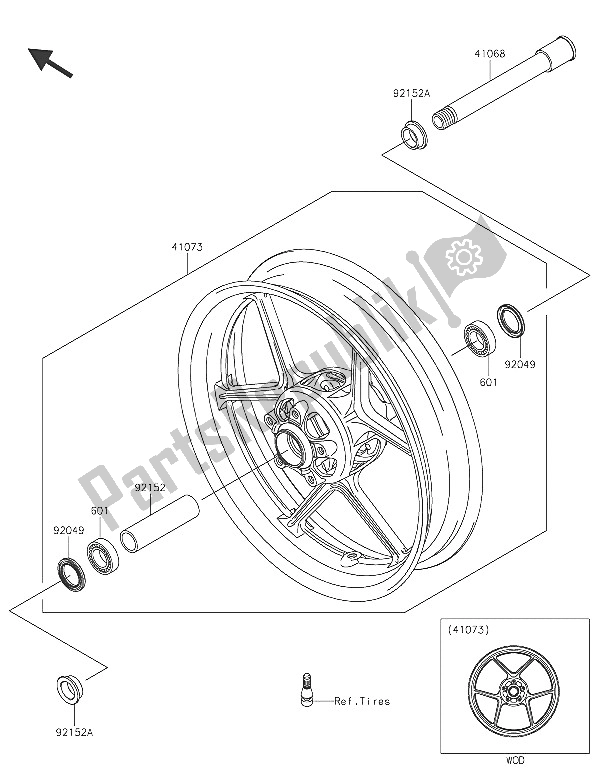 Tutte le parti per il Mozzo Anteriore del Kawasaki Ninja ZX 6R 600 2016