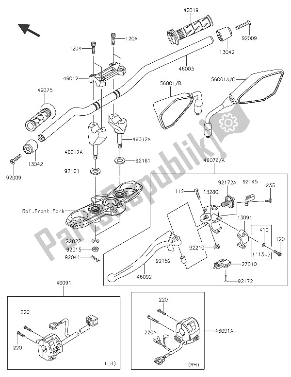 All parts for the Handlebar of the Kawasaki Z 800 ABS 2016