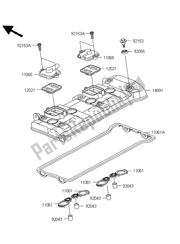 All parts for the Cylinder Head Cover of the Kawasaki Ninja ZX 10R 1000 2008