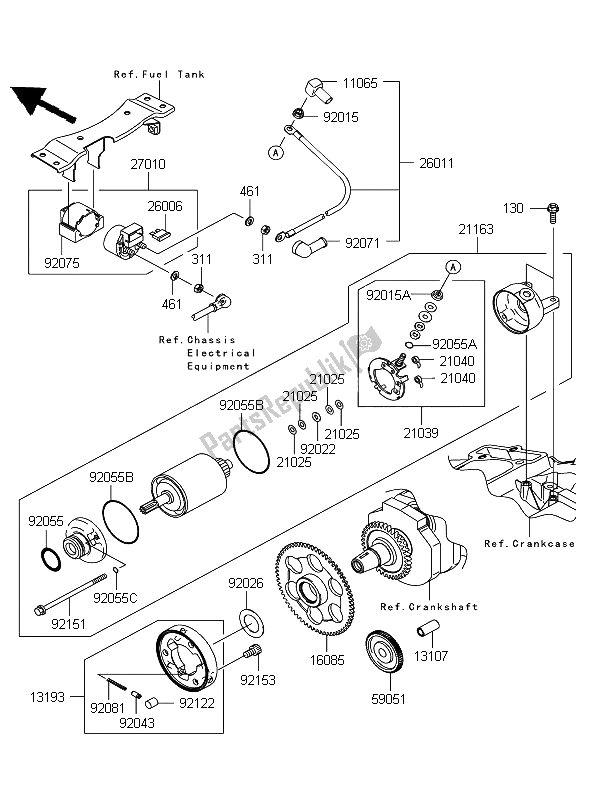 All parts for the Starter Motor of the Kawasaki Ninja 250R 2008