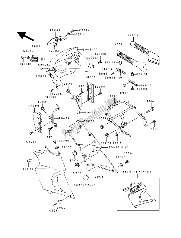 All parts for the Cowling of the Kawasaki KLE 500 1992