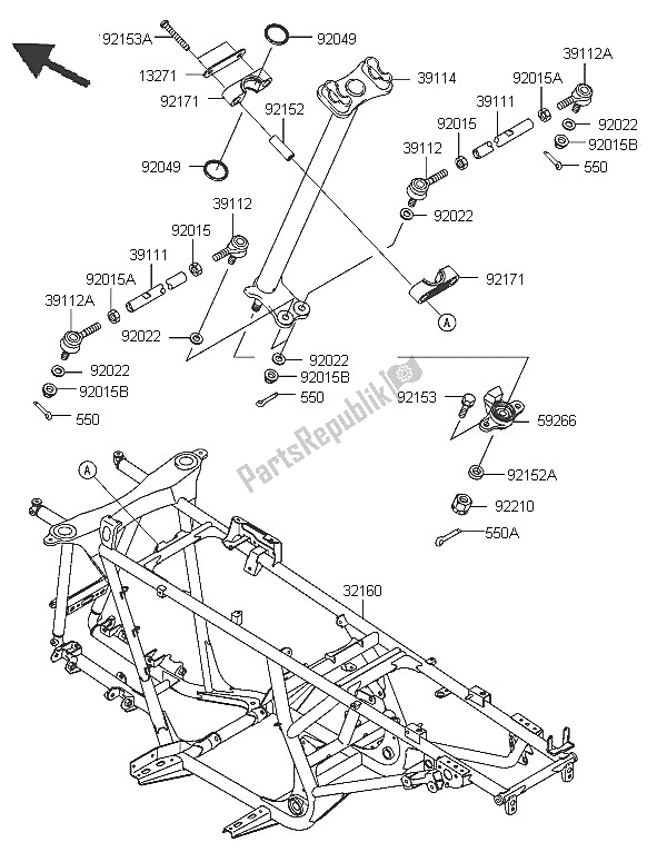 All parts for the Frame of the Kawasaki KVF 650 4X4 2005