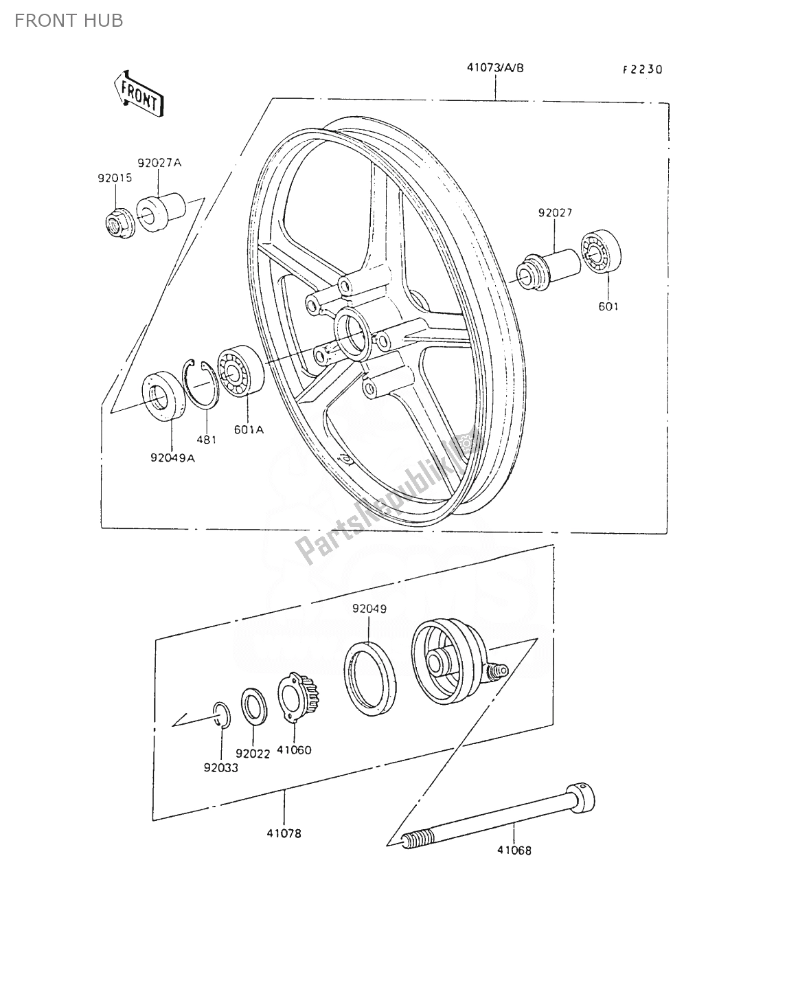 All parts for the Front Hub of the Kawasaki AR 80 1990