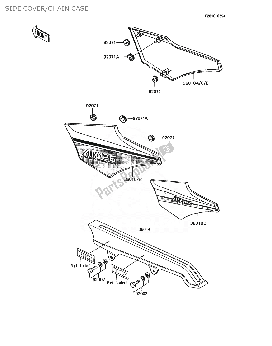 Toutes les pièces pour le Side Cover/chain Case du Kawasaki AR 125 1988