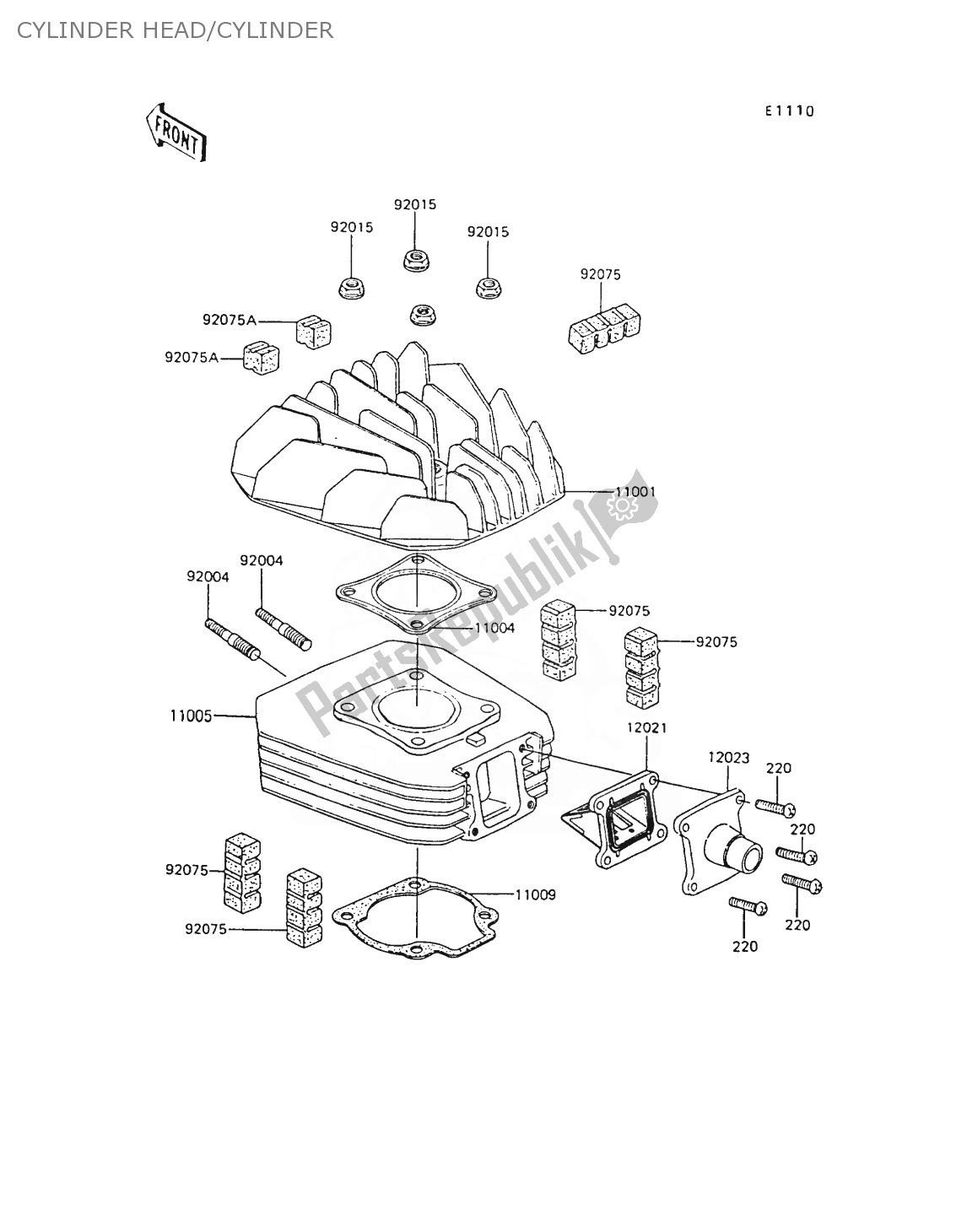 Alle onderdelen voor de Cylinder Head/cylinder van de Kawasaki AR 80 1989