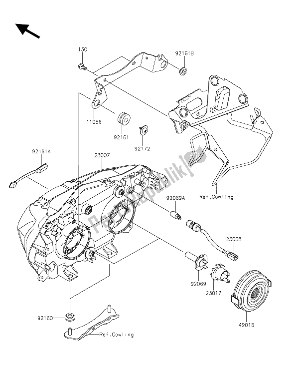 All parts for the Headlight(s) of the Kawasaki Z 300 ABS 2015