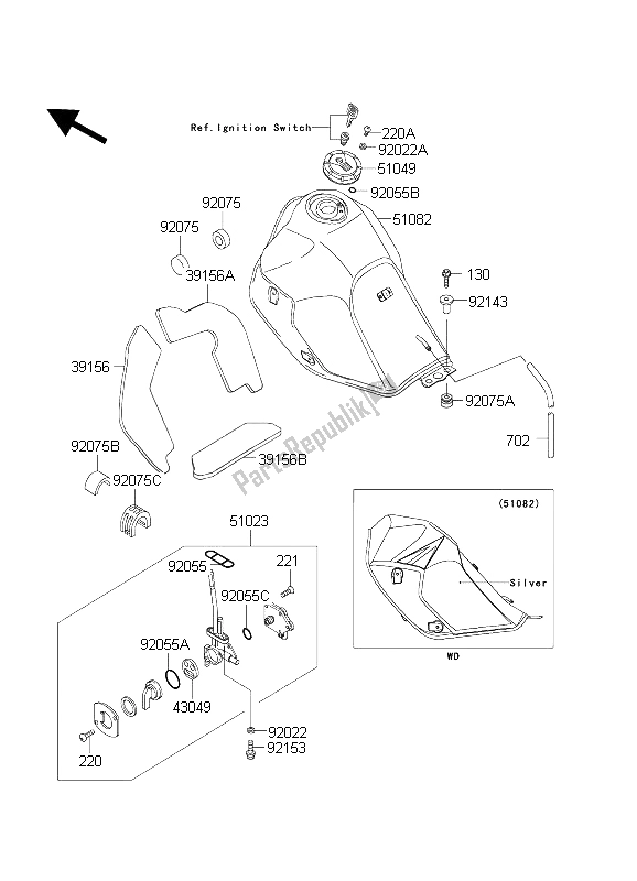 All parts for the Fuel Tank of the Kawasaki KLR 650C 2004