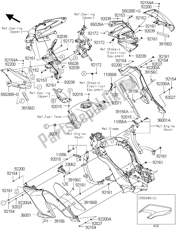 Toutes les pièces pour le Capot (centre) du Kawasaki Versys 1000 2015