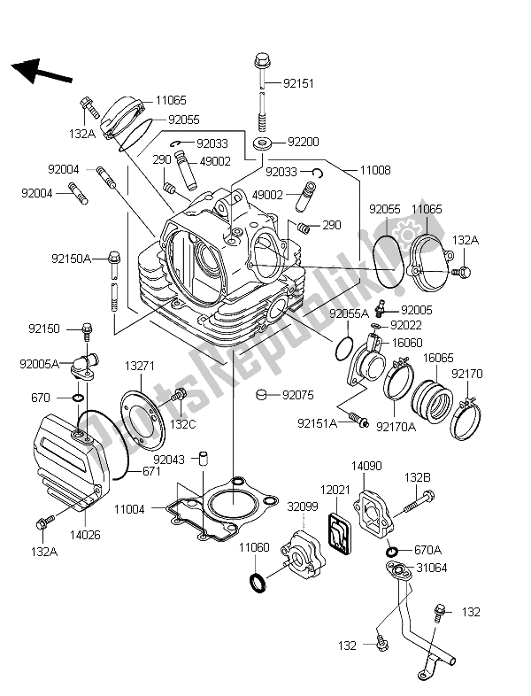 Alle onderdelen voor de Cilinderkop van de Kawasaki Eliminator 125 2004